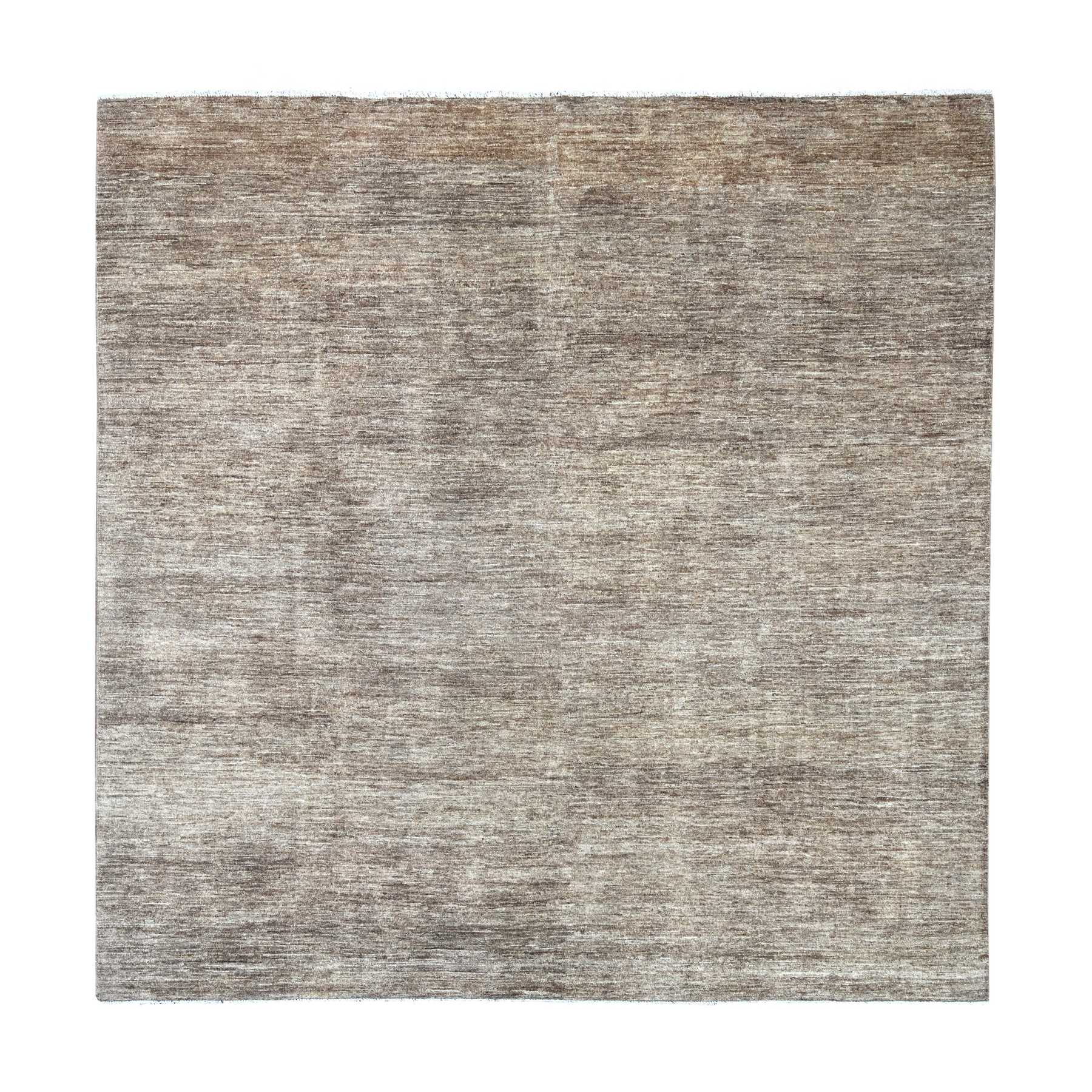 9'9"x9'9" Coffee Brown, Plain Solid Pattern, Hand Knotted, Hand Spun Ghazni Wool, Lush and Plush, Square, Oriental Rug 